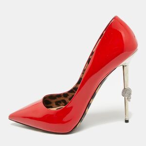 Philipp Plein Skull Heel Size 39 Red Patent Leather Pointed Toe Pumps